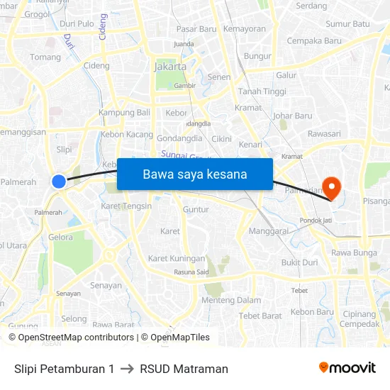Slipi Petamburan 1 to RSUD Matraman map