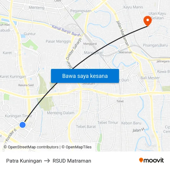 Patra Kuningan to RSUD Matraman map