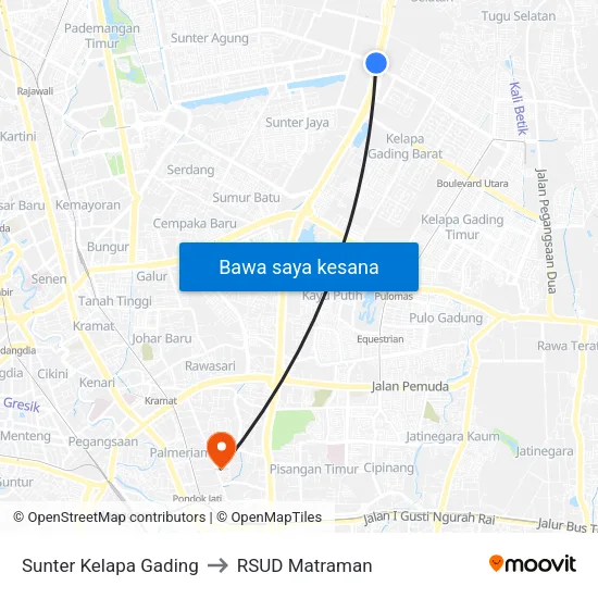 Sunter Kelapa Gading to RSUD Matraman map