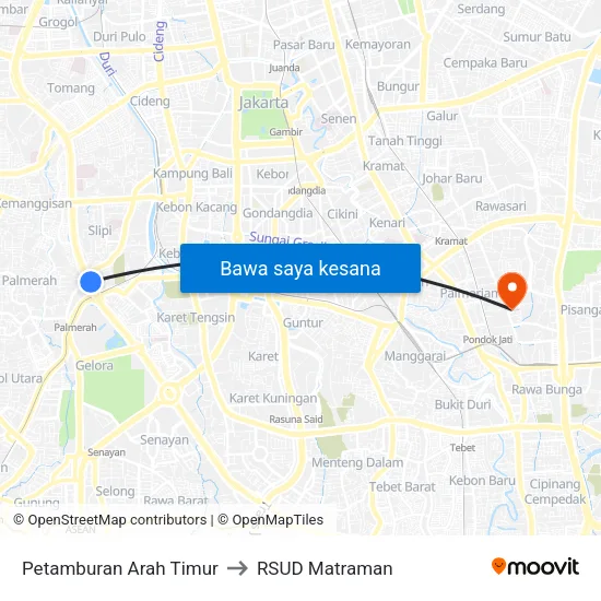 Petamburan Arah Timur to RSUD Matraman map