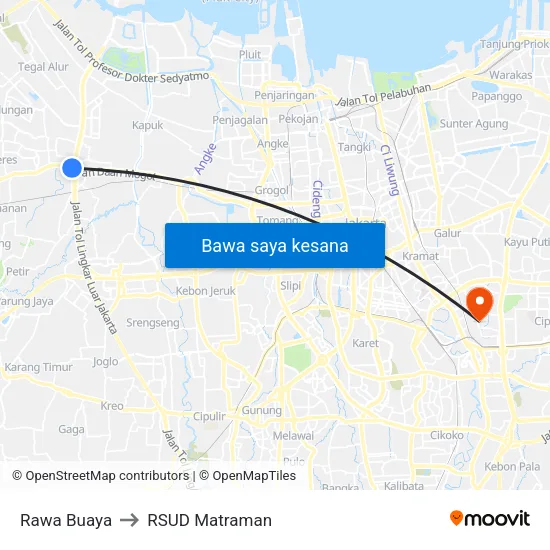 Rawa Buaya to RSUD Matraman map