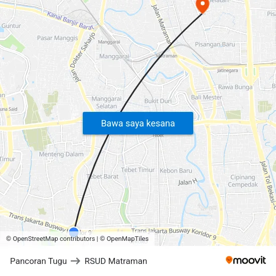 Pancoran Tugu to RSUD Matraman map