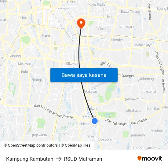 Kampung Rambutan to RSUD Matraman map