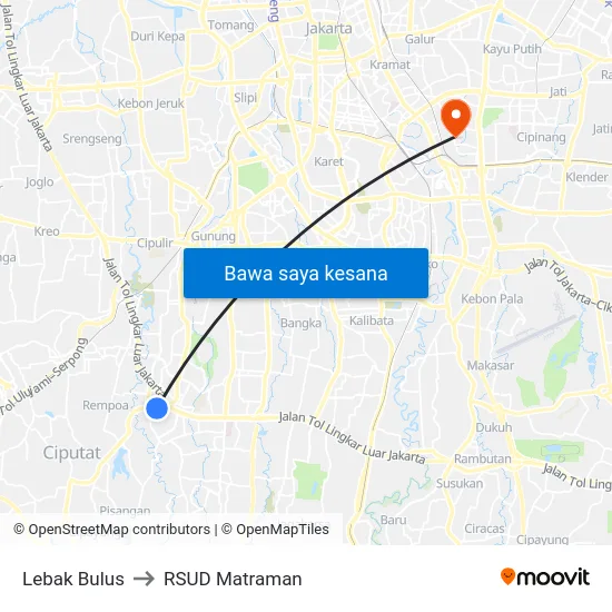 Lebak Bulus to RSUD Matraman map