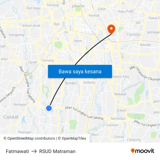 Fatmawati to RSUD Matraman map