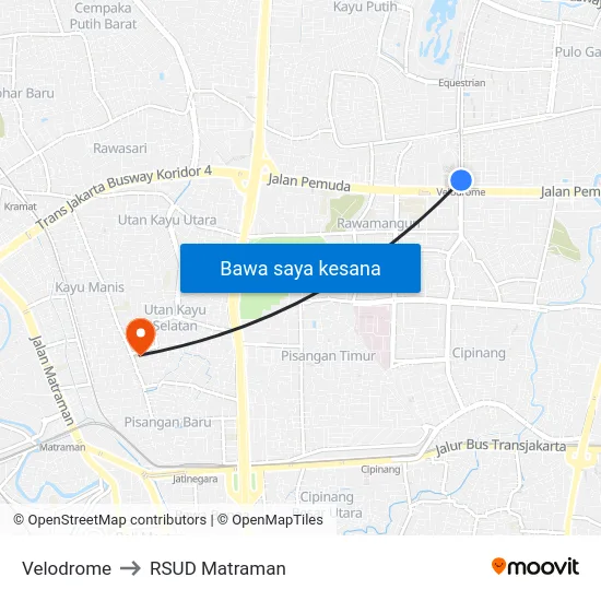 Velodrome to RSUD Matraman map