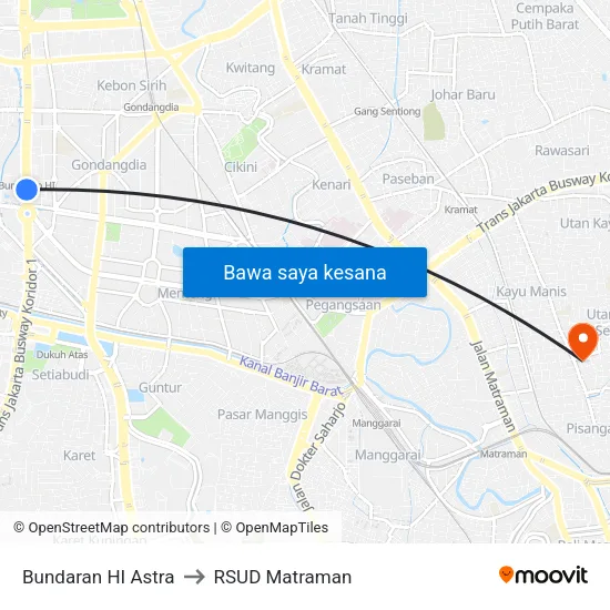 Bundaran HI Astra to RSUD Matraman map