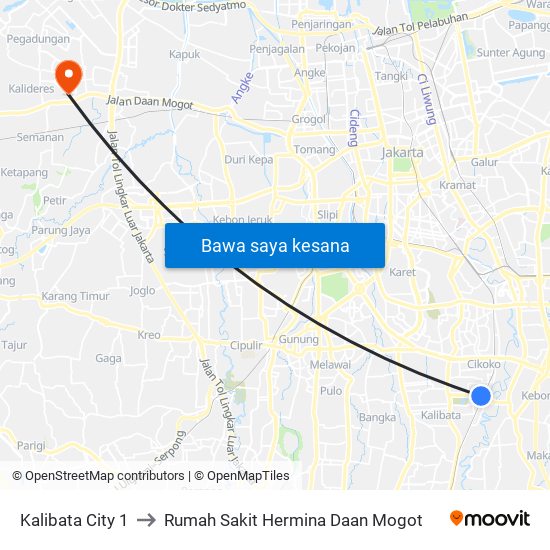 Kalibata City 1 to Rumah Sakit Hermina Daan Mogot map