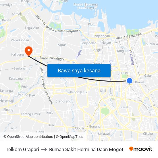 Telkom Grapari to Rumah Sakit Hermina Daan Mogot map