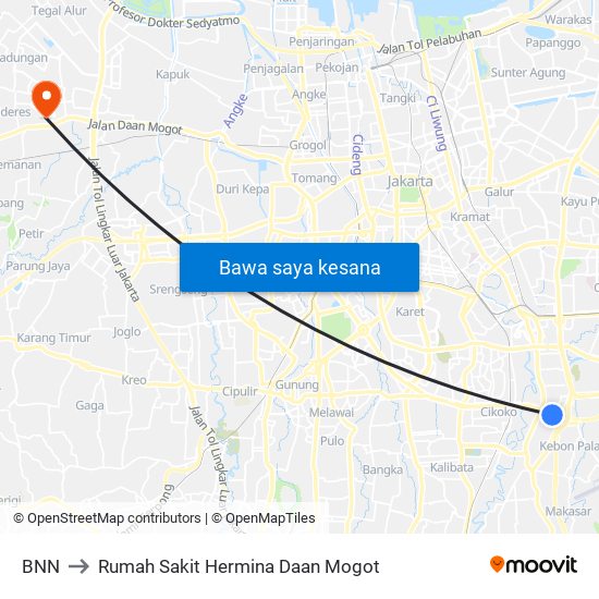 BNN to Rumah Sakit Hermina Daan Mogot map