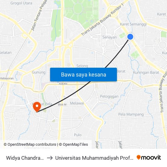 Widya Chandra Arah Timur to Universitas Muhammadiyah Prof. Dr. Hamka (Uhamka) map