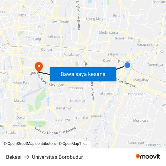 Bekasi to Universitas Borobudur map