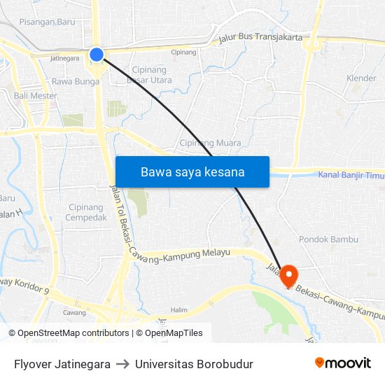 Flyover Jatinegara to Universitas Borobudur map