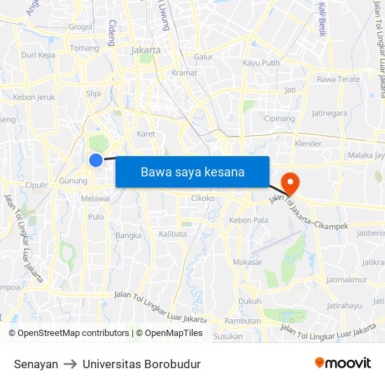 Senayan to Universitas Borobudur map