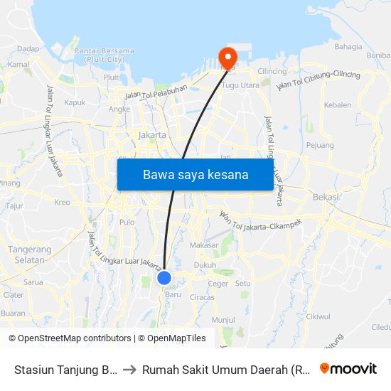 Stasiun Tanjung Barat 2 to Rumah Sakit Umum Daerah (Rsud) Koja map