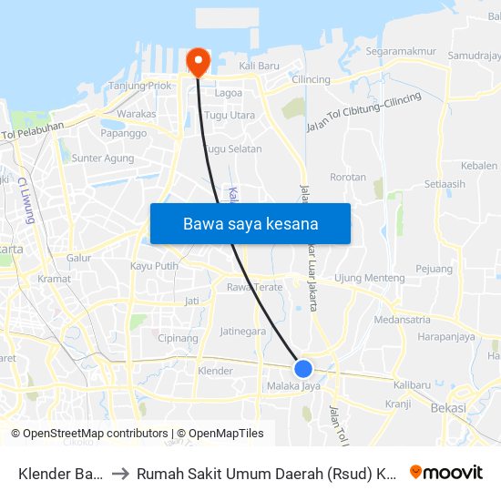 Klender Baru to Rumah Sakit Umum Daerah (Rsud) Koja map