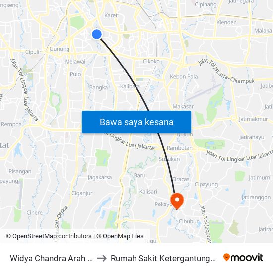 Widya Chandra Arah Timur to Rumah Sakit Ketergantungan Obat map