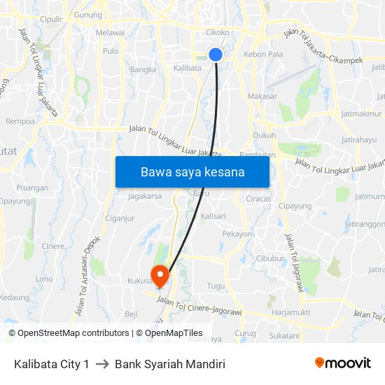 Kalibata City 1 to Bank Syariah Mandiri map