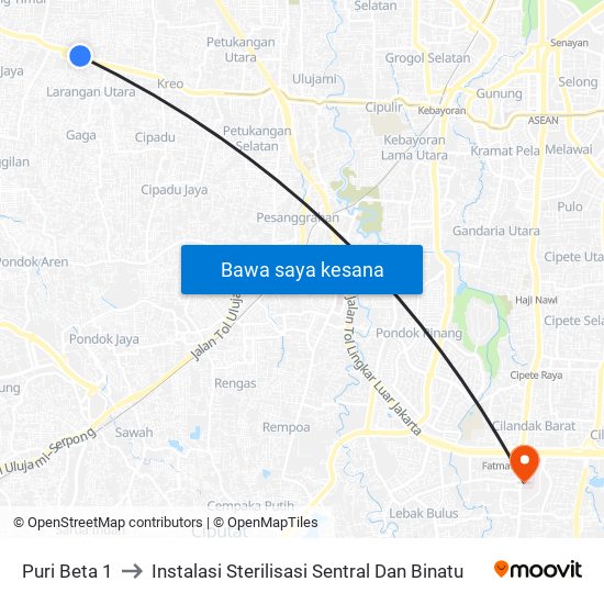 Puri Beta 1 to Instalasi Sterilisasi Sentral Dan Binatu map