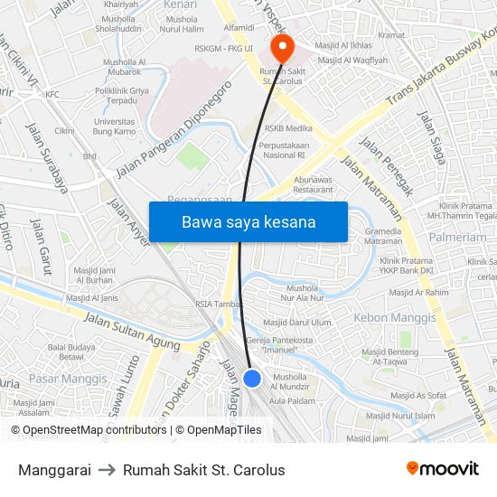 Manggarai to Rumah Sakit St. Carolus map