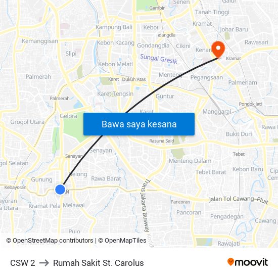 CSW 2 to Rumah Sakit St. Carolus map