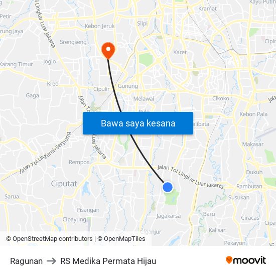 Ragunan to RS Medika Permata Hijau map