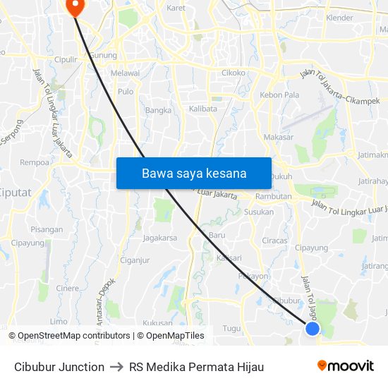 Cibubur Junction to RS Medika Permata Hijau map