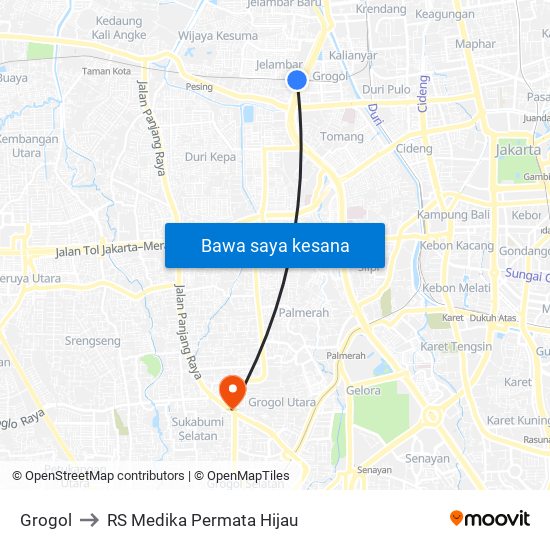 Grogol to RS Medika Permata Hijau map