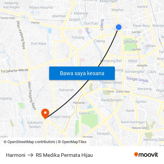 Harmoni to RS Medika Permata Hijau map