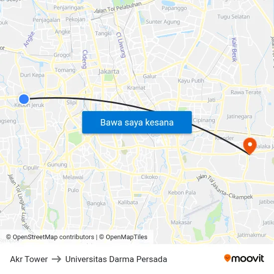 Akr Tower to Universitas Darma Persada map