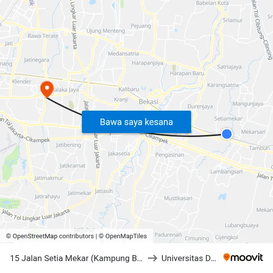 15 Jalan Setia Mekar (Kampung Bulu). Tambun Selatan. Bekasi to Universitas Darma Persada map