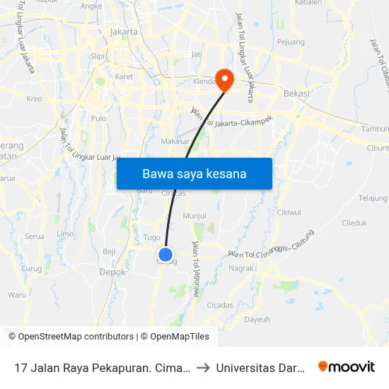 17 Jalan Raya Pekapuran. Cimanggis. Kota Depok to Universitas Darma Persada map