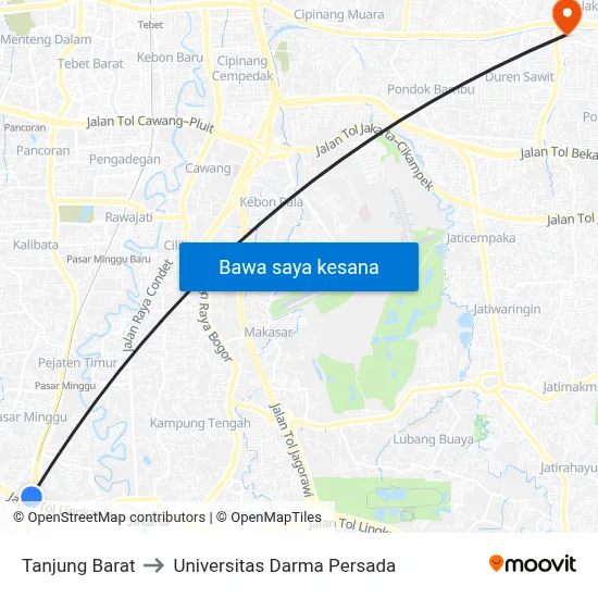 Tanjung Barat to Universitas Darma Persada map