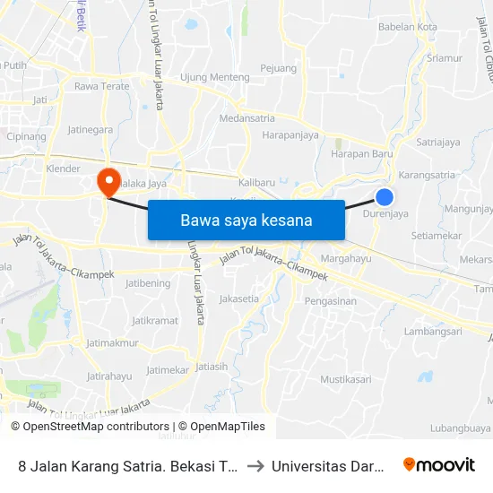 8 Jalan Karang Satria. Bekasi Timur. Kota Bekasi to Universitas Darma Persada map