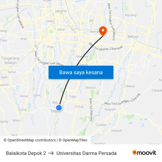 Balaikota Depok 2 to Universitas Darma Persada map