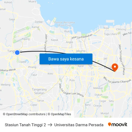 Stasiun Tanah Tinggi 2 to Universitas Darma Persada map
