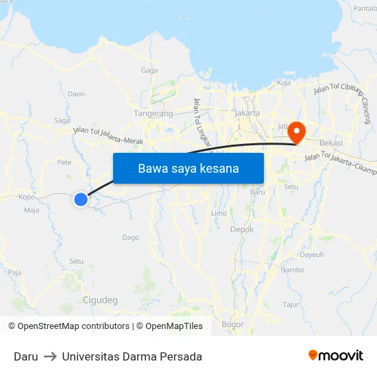 Daru to Universitas Darma Persada map