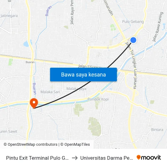 Pintu Exit Terminal Pulo Gebang to Universitas Darma Persada map