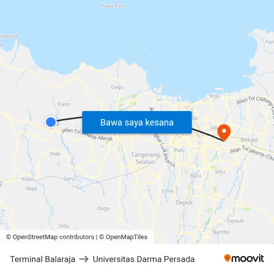 Terminal Balaraja to Universitas Darma Persada map