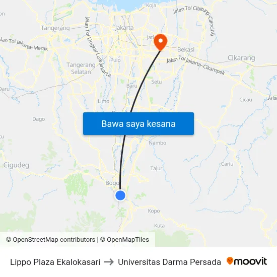 Lippo Plaza Ekalokasari to Universitas Darma Persada map