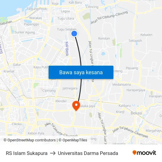RS Islam Sukapura to Universitas Darma Persada map