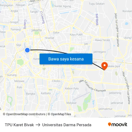 TPU Karet Bivak to Universitas Darma Persada map