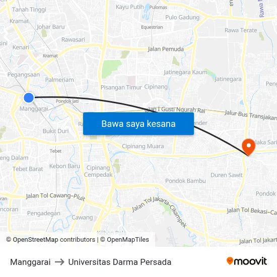 Manggarai to Universitas Darma Persada map
