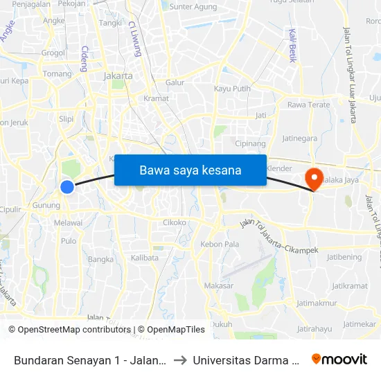 Bundaran Senayan 1 - Jalan Senopati to Universitas Darma Persada map