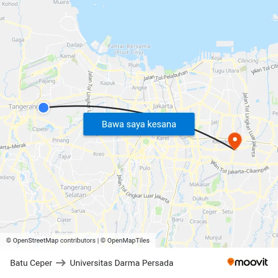 Batu Ceper to Universitas Darma Persada map