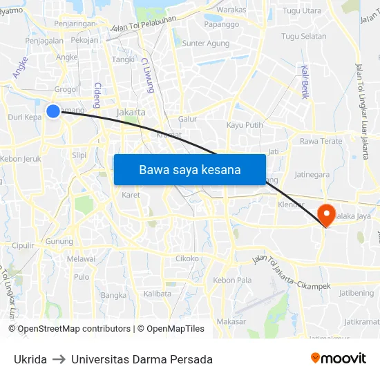 Ukrida to Universitas Darma Persada map