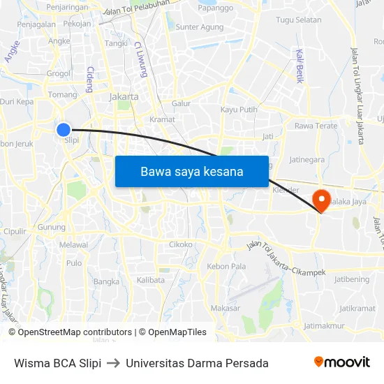 Wisma BCA Slipi to Universitas Darma Persada map