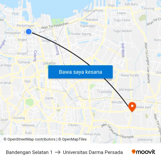 Bandengan Selatan 1 to Universitas Darma Persada map