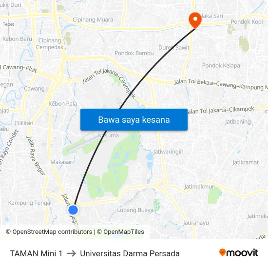 TAMAN Mini 1 to Universitas Darma Persada map
