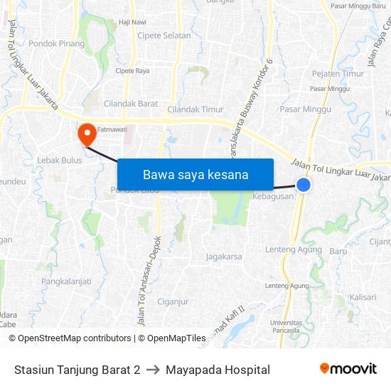 Stasiun Tanjung Barat 2 to Mayapada Hospital map